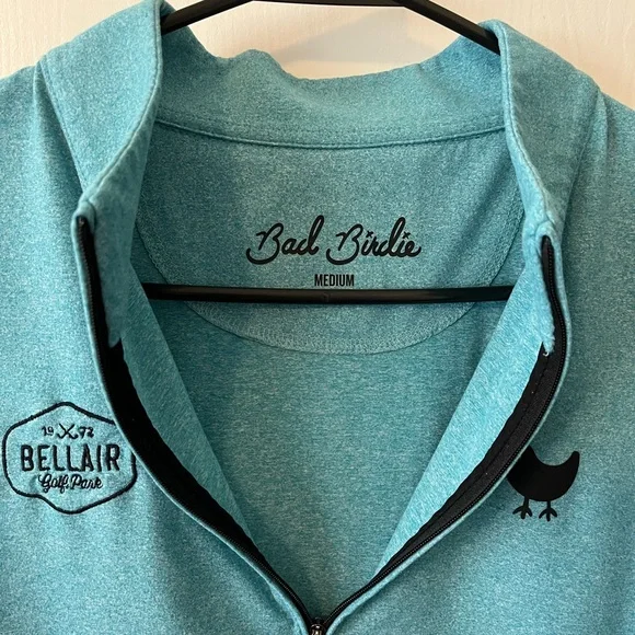 Bad Birdie Bell Air Golf Heather Turquoise Blue 1/4 Zip Pullover Mens Medium - Picture 5 of 9